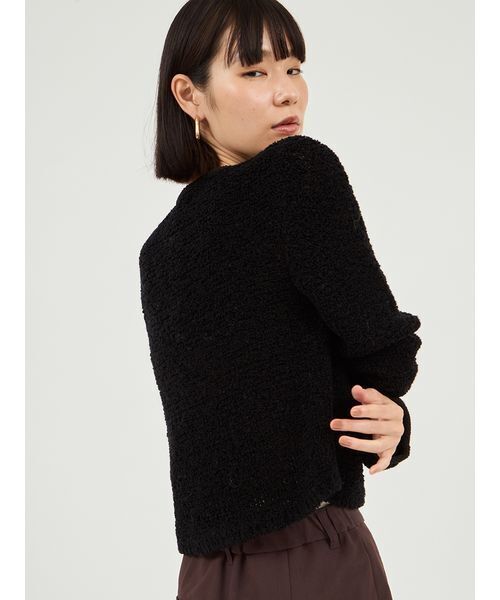 emmi（エミ）の「ループヤーンコンパクトカーディガン（カーディガン/ボレロ・レディース・ブラック/オフホワイト/オレンジ・F）」の5枚目の写真