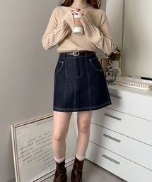 merrylatte（メリーラテ）の「ベルト付きステッチデニムミニスカート（デニムスカート）」