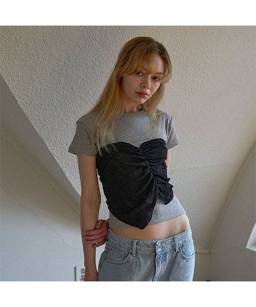 5OML(オーオーエムエル)の「ビスチェレイヤードTシャツメランジグレー(Tシャツ/カットソー・レディース・グレー・FREE)」の1枚目の写真