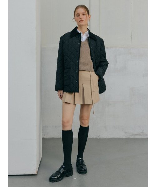コーデュロイカラーキルティッドジャケット-ブラック