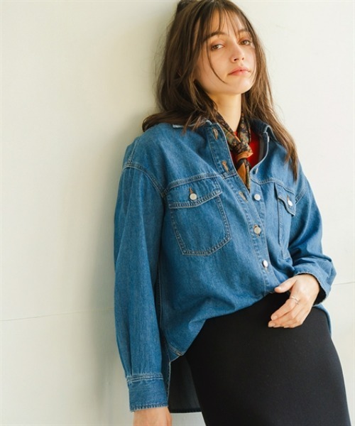 Maison INNESS(メゾンアイネス)の「【新色追加】【i Deni】6.7ozデニムシャツ(はっ水)セットアップ可(シャツ/ブラウス・レディース・ネイビー/サックスブルー/ブルー・S/M/L/LL/3L/4L/5L)」の3枚目の写真