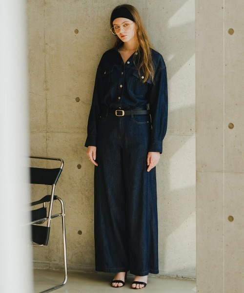Maison INNESS(メゾンアイネス)の「【新色追加】【i Deni】6.7ozデニムシャツ(はっ水)セットアップ可(シャツ/ブラウス・レディース・ネイビー/サックスブルー/ブルー・S/M/L/LL/3L/4L/5L)」の9枚目の写真
