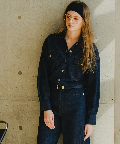Maison INNESS(メゾンアイネス)の「【新色追加】【i Deni】6.7ozデニムシャツ(はっ水)セットアップ可(シャツ/ブラウス・レディース・ネイビー/サックスブルー/ブルー・S/M/L/LL/3L/4L/5L)」の17枚目の写真