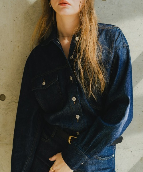 Maison INNESS(メゾンアイネス)の「【新色追加】【i Deni】6.7ozデニムシャツ(はっ水)セットアップ可(シャツ/ブラウス・レディース・ネイビー/サックスブルー/ブルー・S/M/L/LL/3L/4L/5L)」の12枚目の写真
