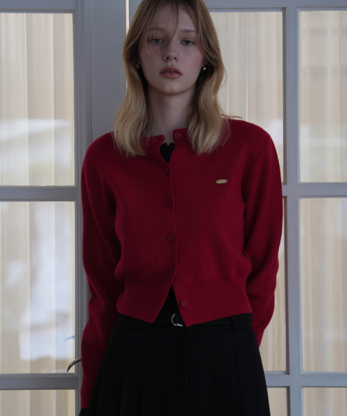 Basic Round Knit Cardigan [Red]