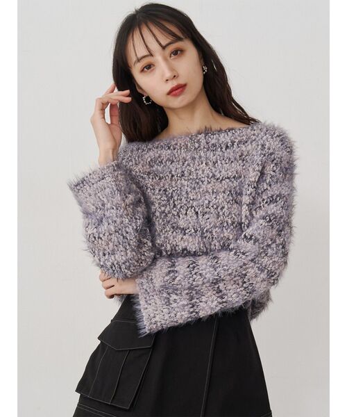 MURUA（ムルーア）の「MIXシャギールーズニット（ニット/セーター・レディース・ベージュ/ネイビー・FREE）」の3枚目の写真