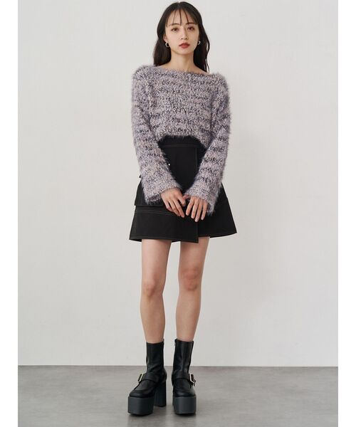 MURUA（ムルーア）の「MIXシャギールーズニット（ニット/セーター・レディース・ベージュ/ネイビー・FREE）」の5枚目の写真