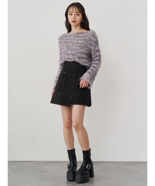 MURUA（ムルーア）の「MIXシャギールーズニット（ニット/セーター・レディース・ベージュ/ネイビー・FREE）」の6枚目の写真