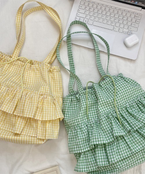 セール】【26年春夏新作】【A4サイズ対応】ギンガムチェック巾着フリル