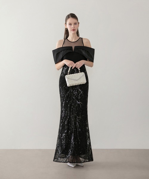 Leja オケージョンドレス お呼ばれ オフショル マーメイドスカート Leja レジャ 2WAYレース花柄オフショルダースパンコールマーメイド