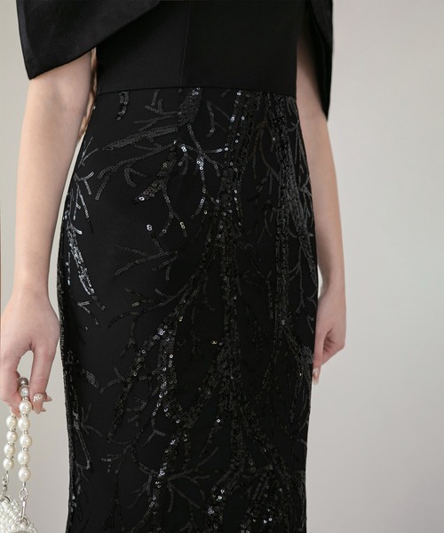 Leja(レジャ)の「【LEJA LUXE】シースルーオフショルダーデザインスパンコールマーメイドドレスワンピース美脚効果結婚式 パーティードレス 成人式 二次会 同窓会 お呼ばれ オケージョン 20代 30代(ドレス・レディース・ブラック・SMALL/MEDIUM/LARGE)」の5枚目の写真
