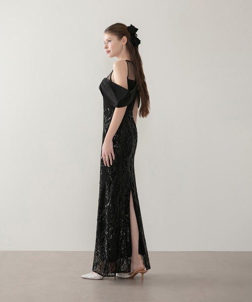 Leja(レジャ)の「【LEJA LUXE】シースルーオフショルダーデザインスパンコールマーメイドドレスワンピース美脚効果結婚式 パーティードレス 成人式 二次会 同窓会 お呼ばれ オケージョン 20代 30代(ドレス・レディース・ブラック・SMALL/MEDIUM/LARGE)」の9枚目の写真