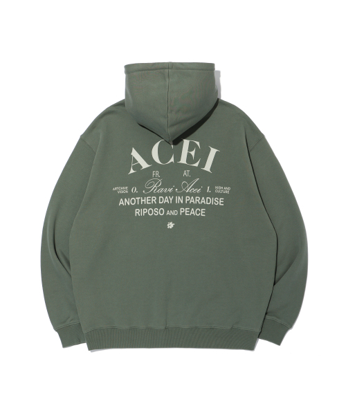 ACEI(アセイ)の「クラシックレタリングフードパーカー ダークグリーン(UNI)(パーカー・メンズ・ダークグリーン・SMALL/MEDIUM/LARGE)」の2枚目の写真
