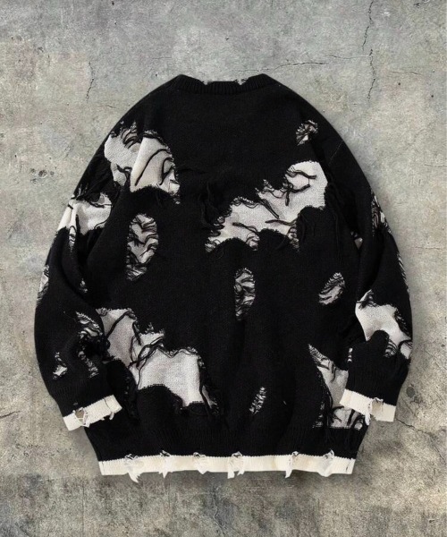 VIBGYOR（ヴィブジョー）の「【IZU】 ルーズダメージニットセーター（ニット/セーター・メンズ・ブラック・FREE）」の7枚目の写真