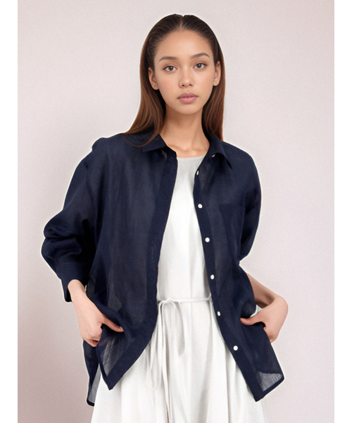 ACUD(アクド)の「Long Sleeve Linen Shirt _Navy(シャツ/ブラウス・レディース・ネイビー・FREE)」の2枚目の写真
