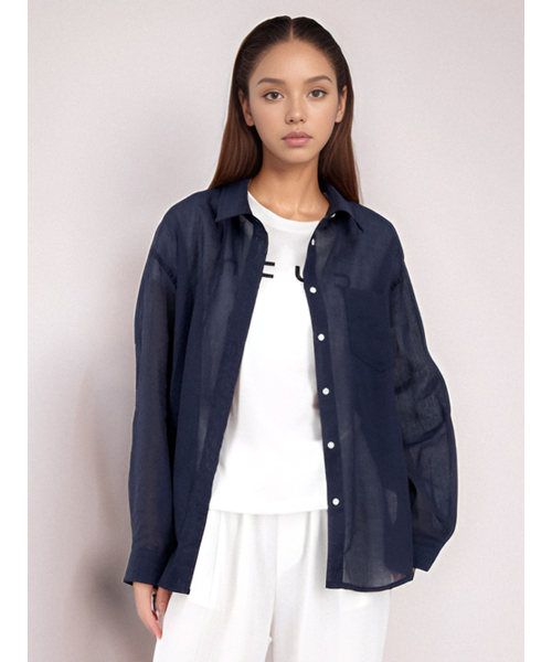 ACUD(アクド)の「Long Sleeve Linen Shirt _Navy(シャツ/ブラウス・レディース・ネイビー・FREE)」の3枚目の写真