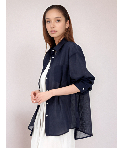 ACUD(アクド)の「Long Sleeve Linen Shirt _Navy(シャツ/ブラウス・レディース・ネイビー・FREE)」の4枚目の写真