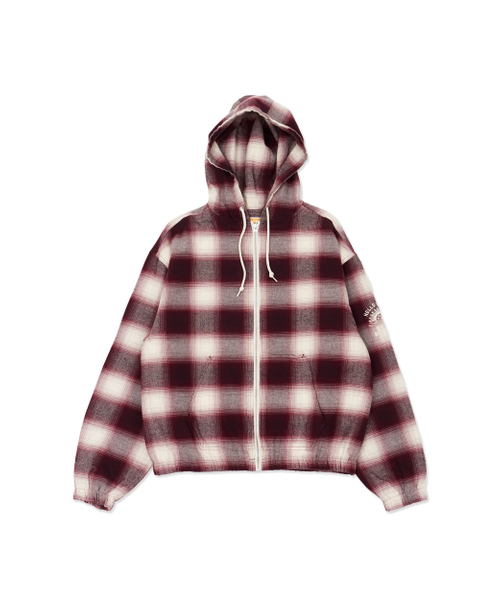 HELLO SUNRISE(ハローサンライズ)の「HS Check Hooded JKT_Burgundy(パーカー・レディース・バーガンディー・SMALL/MEDIUM/LARGE)」の1枚目の写真