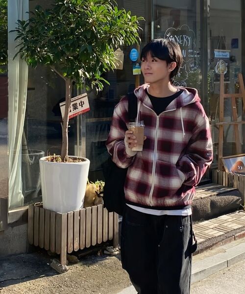 HELLO SUNRISE(ハローサンライズ)の「HS Check Hooded JKT_Burgundy(パーカー・レディース・バーガンディー・SMALL/MEDIUM/LARGE)」の2枚目の写真