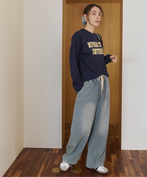 ANGIE(アンジー)の「【丈が選べる】デニムイージーパンツ(デニムパンツ・レディース・ブルー/ライトブルー・MT/MEDIUM)」の4枚目の写真