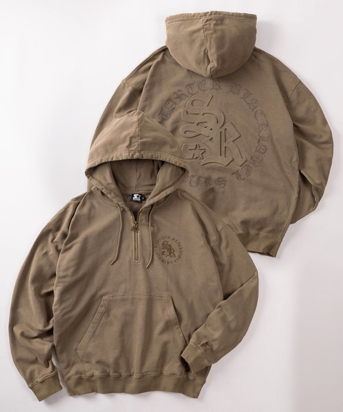 STARTER（スターター）の「【88】【STARTER/スターター】ピグメント加工 裏毛 エンボス サークルロゴ ハーフジップパーカー（パーカー・メンズ・チャコールグレー/グリーン/ブラウン・M/L/XL）」の3枚目の写真