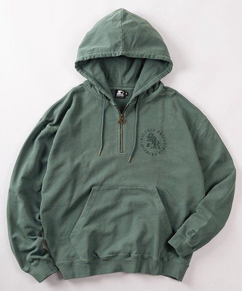 STARTER（スターター）の「【88】【STARTER/スターター】ピグメント加工 裏毛 エンボス サークルロゴ ハーフジップパーカー（パーカー・メンズ・チャコールグレー/グリーン/ブラウン・M/L/XL）」の6枚目の写真