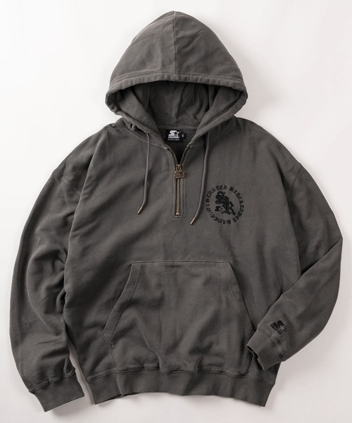 STARTER（スターター）の「【88】【STARTER/スターター】ピグメント加工 裏毛 エンボス サークルロゴ ハーフジップパーカー（パーカー・メンズ・チャコールグレー/グリーン/ブラウン・M/L/XL）」の4枚目の写真