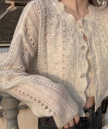 Ritzy（リッツィー）の「ショート丈　ビーズ飾り　レースカーディガン（カーディガン/ボレロ）」