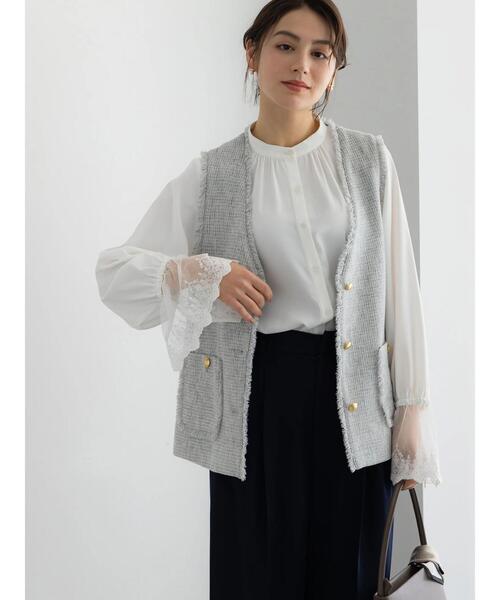 Te chichi（テチチ）の「【セレモニーアイテム】ツイードVネックジレ（ベスト・レディース・グレー・F）」の2枚目の写真
