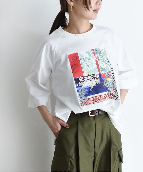 Eimee Law（エイミーロウ）の「アートプリント ラグランTシャツ（Tシャツ/カットソー・レディース・ホワイト系1/ダークネイビー/グレー/ホワイト系2・FREE）」の3枚目の写真