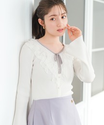 MISCH MASCH | 2026春夏新作 レースラッフル配色リボンニット(ニット/セーター)