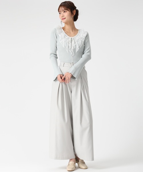 MISCH MASCH（ミッシュマッシュ）の「2026春夏新作 レースラッフル配色リボンニット（ニット/セーター・レディース・グリーン/ホワイト/イエロー・ﾌﾘ-）」の9枚目の写真