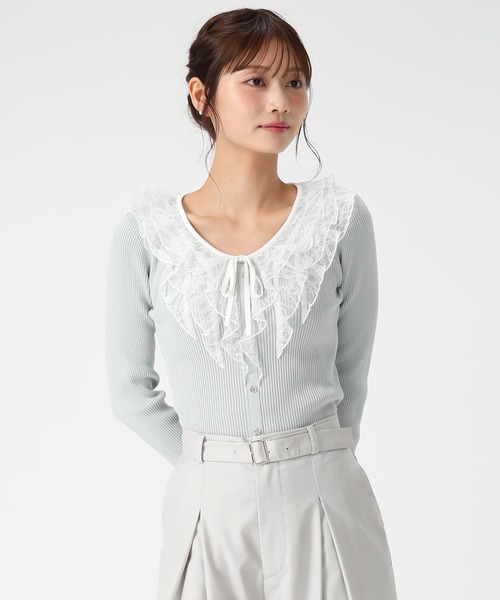 MISCH MASCH（ミッシュマッシュ）の「2026春夏新作 レースラッフル配色リボンニット（ニット/セーター・レディース・グリーン/ホワイト/イエロー・ﾌﾘ-）」の11枚目の写真