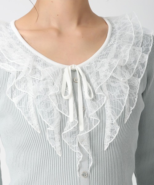 MISCH MASCH（ミッシュマッシュ）の「2026春夏新作 レースラッフル配色リボンニット（ニット/セーター・レディース・グリーン/ホワイト/イエロー・ﾌﾘ-）」の14枚目の写真