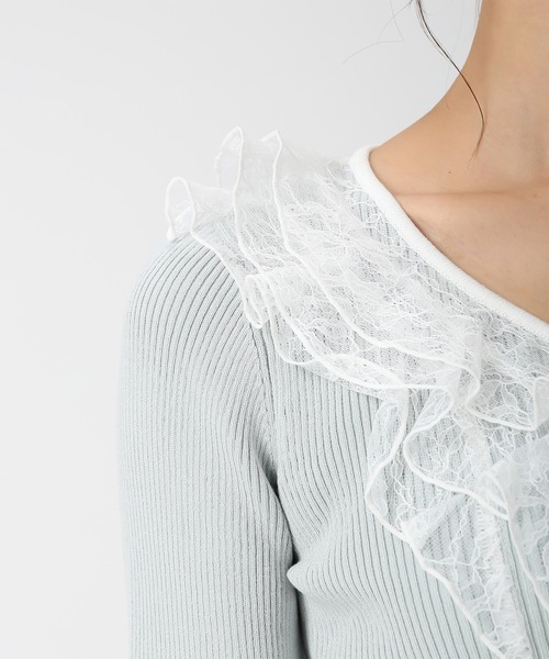 MISCH MASCH（ミッシュマッシュ）の「2026春夏新作 レースラッフル配色リボンニット（ニット/セーター・レディース・グリーン/ホワイト/イエロー・ﾌﾘ-）」の15枚目の写真