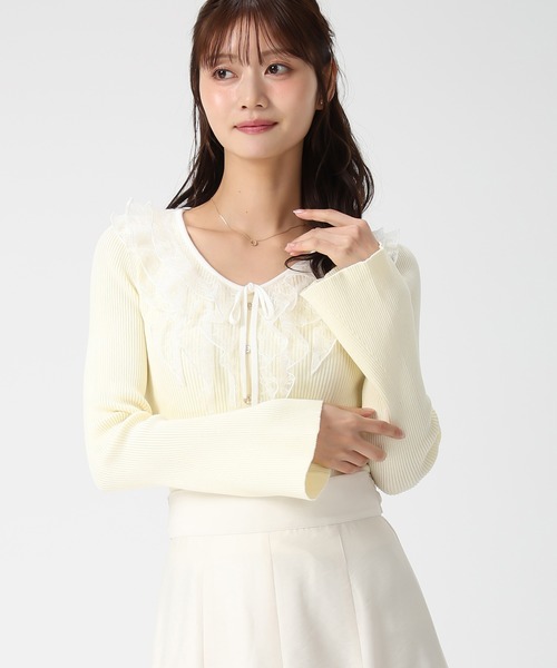 MISCH MASCH（ミッシュマッシュ）の「2026春夏新作 レースラッフル配色リボンニット（ニット/セーター・レディース・グリーン/ホワイト/イエロー・ﾌﾘ-）」の19枚目の写真