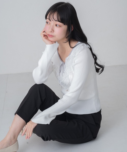 MISCH MASCH（ミッシュマッシュ）の「2026春夏新作 レースラッフル配色リボンニット（ニット/セーター・レディース・グリーン/ホワイト/イエロー・ﾌﾘ-）」の22枚目の写真