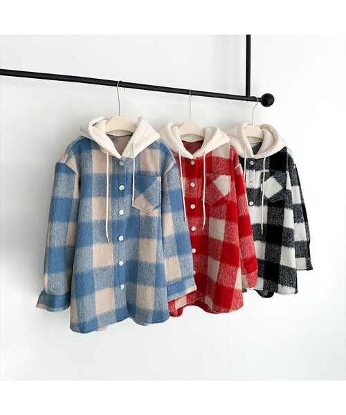 VASCARA(バスカラ)の「Overfit Check Hooded Shirt (3colors)(シャツ/ブラウス・レディース・スカイブルー/ブラック/レッド・FREE)」の1枚目の写真