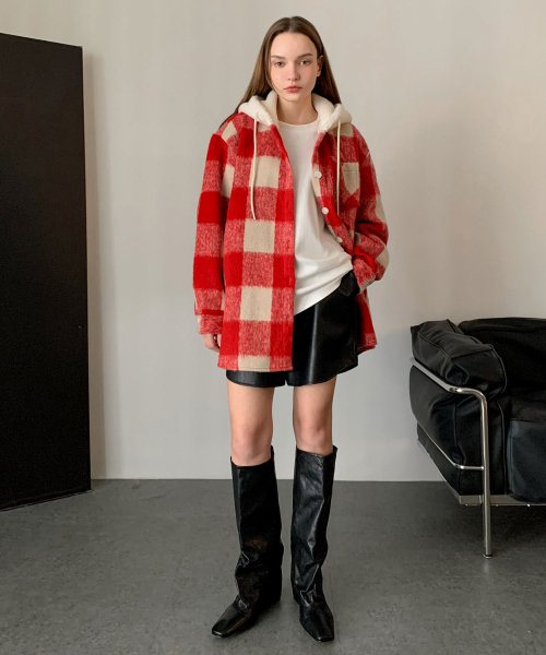 VASCARA(バスカラ)の「Overfit Check Hooded Shirt (3colors)(シャツ/ブラウス・レディース・スカイブルー/ブラック/レッド・FREE)」の5枚目の写真