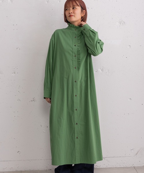 POU DOU DOU（プードゥドゥ）の「フリルシャツワンピース（シャツワンピース・レディース・グリーン/ブルー/インディゴブルー・3）」の2枚目の写真