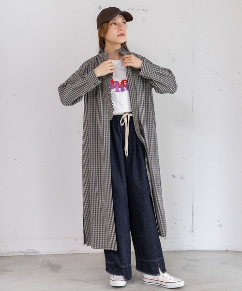 POU DOU DOU（プードゥドゥ）の「フリルシャツワンピース（シャツワンピース・レディース・グリーン/ブルー/インディゴブルー・3）」の5枚目の写真