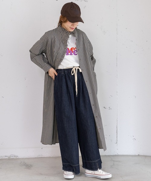 POU DOU DOU（プードゥドゥ）の「フリルシャツワンピース（シャツワンピース・レディース・グリーン/ブルー/インディゴブルー・3）」の6枚目の写真