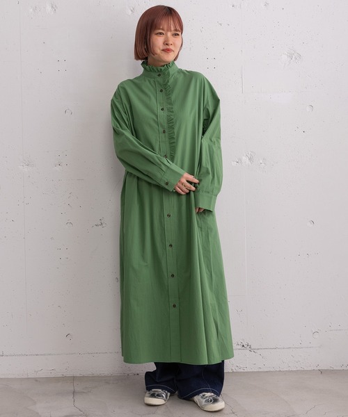 POU DOU DOU（プードゥドゥ）の「フリルシャツワンピース（シャツワンピース・レディース・グリーン/ブルー/インディゴブルー・3）」の13枚目の写真