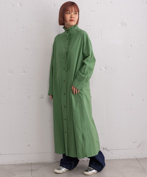 POU DOU DOU（プードゥドゥ）の「フリルシャツワンピース（シャツワンピース・レディース・グリーン/ブルー/インディゴブルー・3）」の14枚目の写真