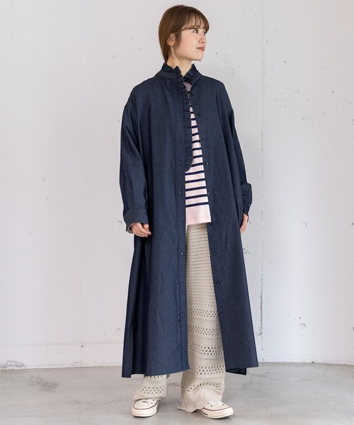 POU DOU DOU（プードゥドゥ）の「フリルシャツワンピース（シャツワンピース・レディース・グリーン/ブルー/インディゴブルー・3）」の20枚目の写真