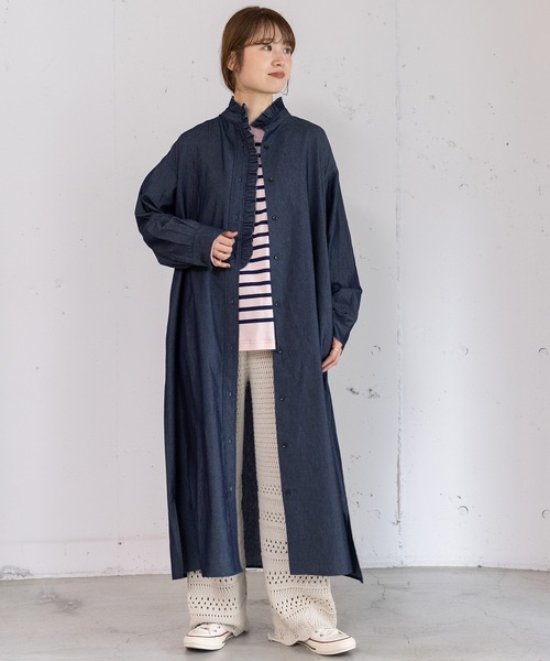 POU DOU DOU（プードゥドゥ）の「フリルシャツワンピース（シャツワンピース・レディース・グリーン/ブルー/インディゴブルー・3）」の21枚目の写真