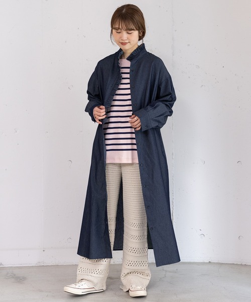 POU DOU DOU（プードゥドゥ）の「フリルシャツワンピース（シャツワンピース・レディース・グリーン/ブルー/インディゴブルー・3）」の22枚目の写真