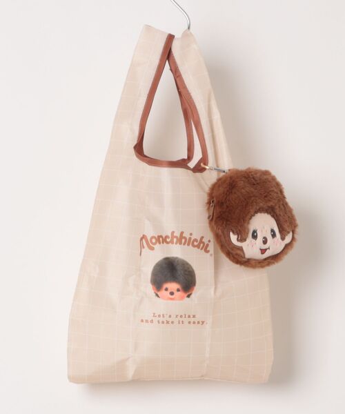 Rendez-Vous(ランデヴー)の「【 Monchhichi 】 モンチッチ ぬいぐるみエコバッグ 26S2(エコバッグ/サブバッグ・レディース・ホワイト×レッド/ベージュ・FREE)」の1枚目の写真