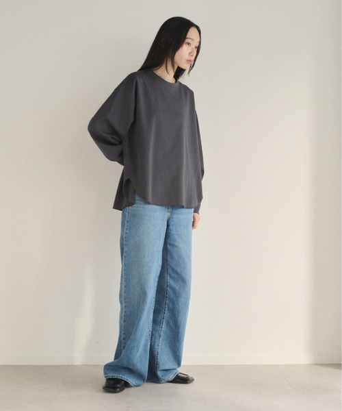 SOYEN(ソイエン)の「バックテールオーバーサイズロングスリーブTシャツ/セットアップ可(Tシャツ/カットソー・レディース・オートミール/チャコール・F)」の20枚目の写真
