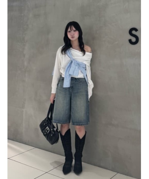 SLY（スライ）の「ESQWE PAINTER HALF PTTHROW エスクェペインターハーフパンツ 春服（デニムパンツ・レディース・ライトブルー/ベージュ・0/1）」の18枚目の写真